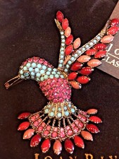 VINTAGE JOAN RIVERS FULL PAVE RHINESTONE FANTASY HUMMINGBIRD PIN BROOCH  