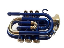 MINI POCKET SALE BRAND NEW BLUE BRASS Bb POCKET TRUMPET FREE HARD CASE M/P