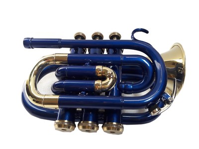 SUMMER SALE BRAND NEW BLUE & BRASS Bb POCKET TRUMPET+FREE HARD CASE+M/P