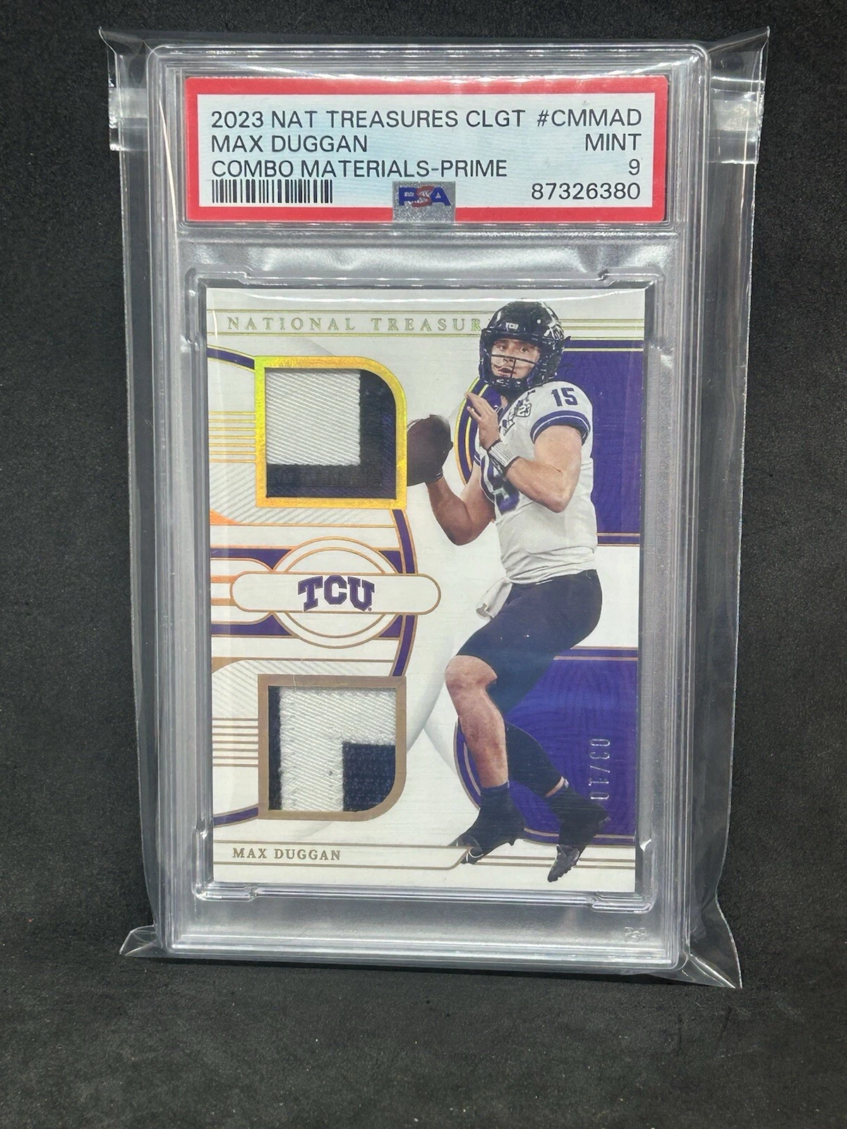 Max Duggan Panini National Treasures Collegiate Combo Materials #CMMAD Prime