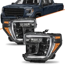 For 2019-2021 GMC Sierra 1500 w/o LED Turn Signal Black Amber Headlights LH+RH