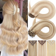 18"Thick Double Weft Clip In Real Remy Human Hair Extensions Full Head Highlight