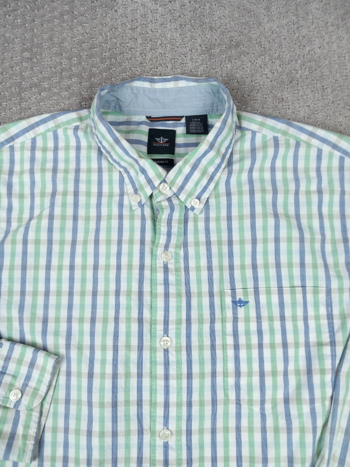 con botones de ajuste estándar DOCKERS para hombre manga a cuadros azul verde eBay