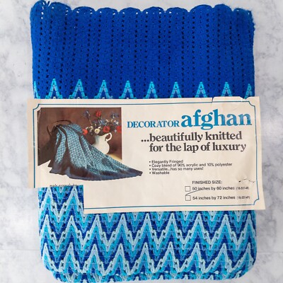 NEW VTG Zig Zag Chevron Knitted Retro Afghan Blanket Throw 54x72''