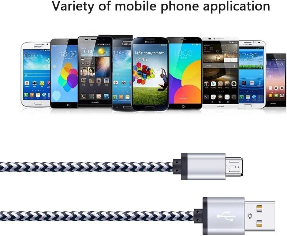 5-Pack 6ft Micro USB Cable Cord Braided Fast Charging Phone Charger - Image 2 of 4