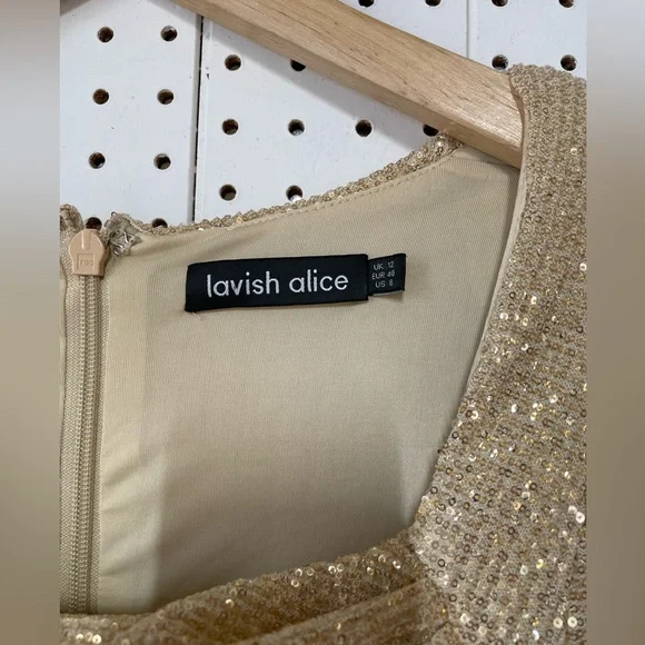 Lavish Alice RUCHED SEQUIN LONG SLEEVE MINIDRESS IN GOLD Size 8 | eBay