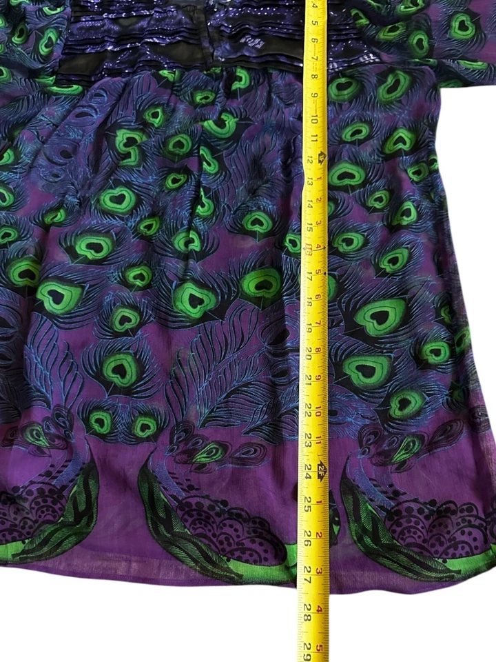 Blusa Top Custo Barcelona Mujer 1 US S 100% Seda Pavo Real Púrpura Negro Verde Foto 4 de 4