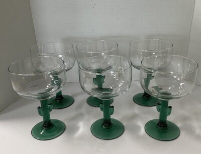 A Set Of Six Large Libbey Cactus Margarita Goblet In Excellent Condition 12 OZ