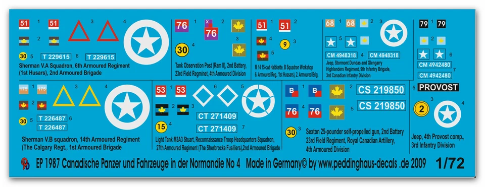 Peddinghaus-Decals 1/72 1987 Canadien Réservoir Et Véhicules en Normandie N°