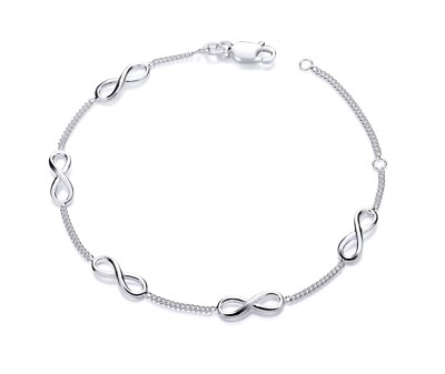 Massives 925 Sterling Silber INFINITY Damen Armband verstellbar