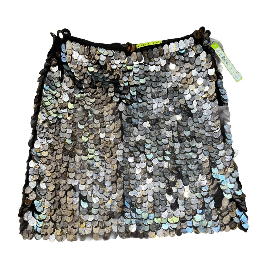 Minifalda Alice + Olivia Lentejuelas Seda Pez Escala Talla 2 Plateada Foto 3 de 4