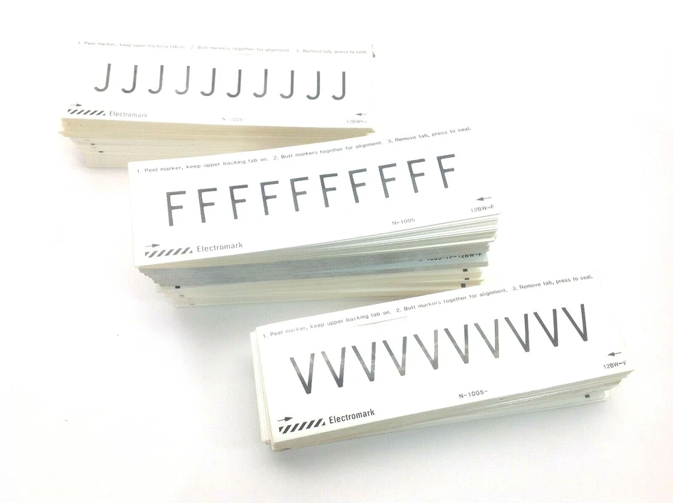 Electromark 1.5" Peel Off Letter Stickers Black on White 3/4" Letter "F" "J" "V" - Image 2 of 4