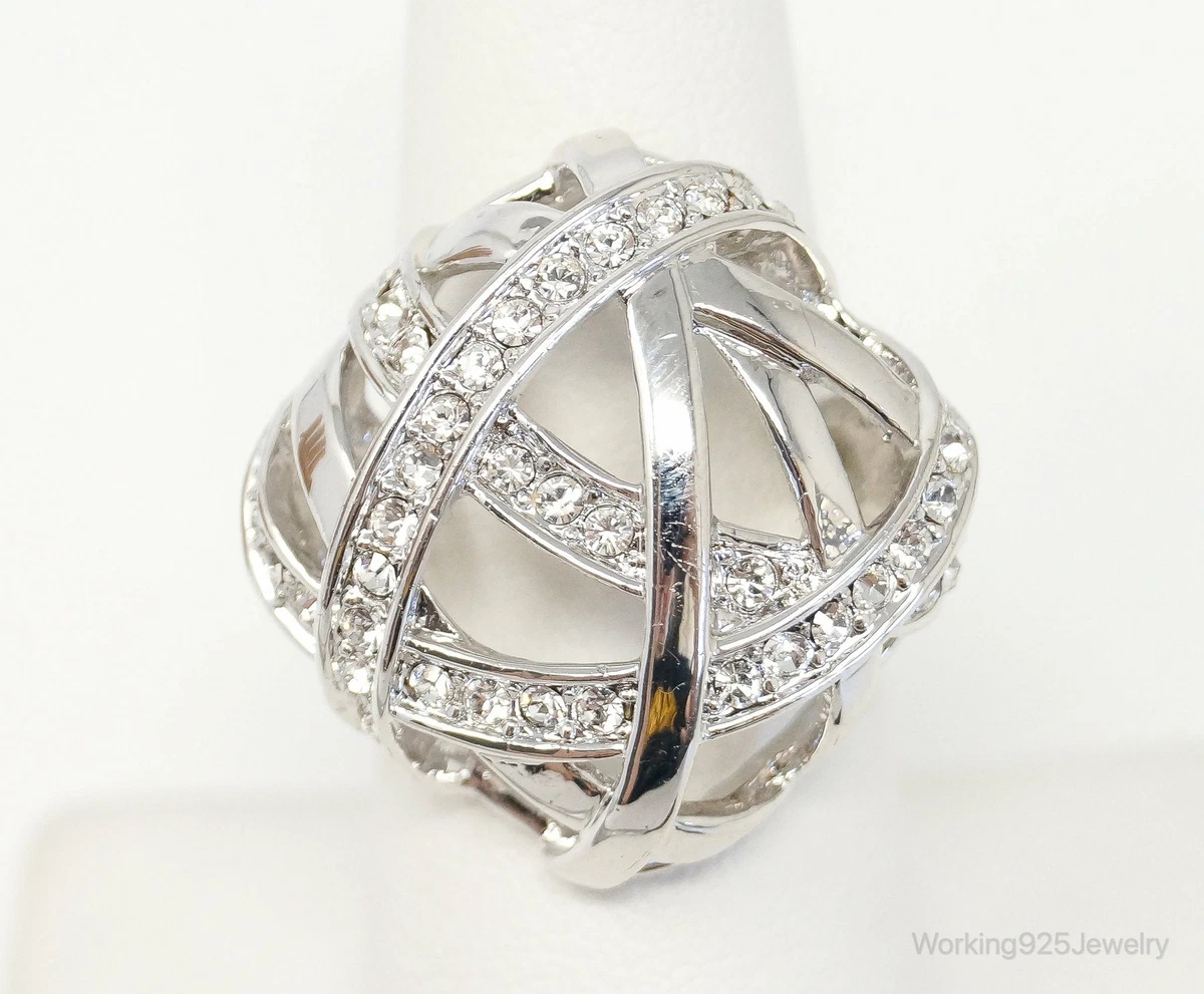 Vintage Silver Enamel Crystals Art Deco Costume Ring Size 7 eBay