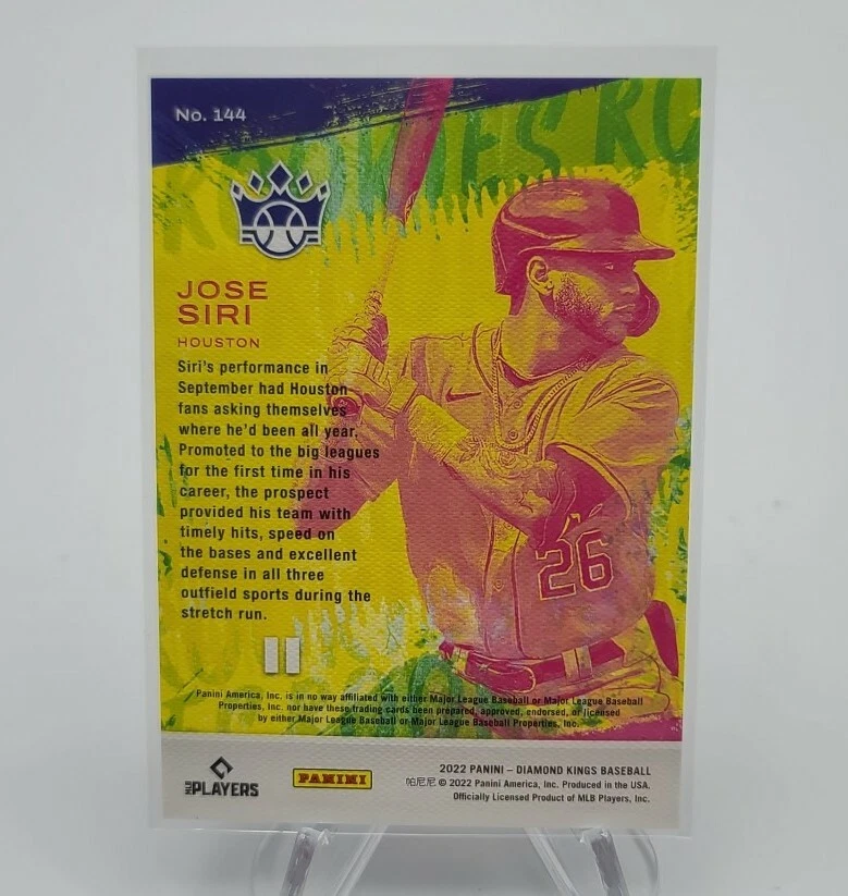 Jose Siri 2022 Panini Diamond Kings Baseball Gray Frame RC SP #144 Astros - Image 2 of 2