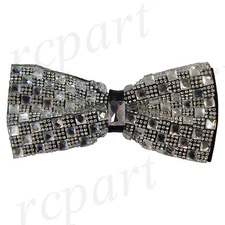 New in box Brand Q Men's Crystals Pre-tied Bow Tie Clear Checker Prom Formal