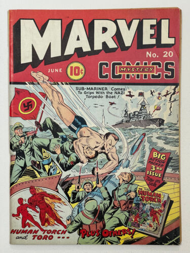 Marvel Mystery Comics #20 [Omely, 1941] Cubierta de guerra nazi submarino de Schomburg - Imagen 1 de 24
