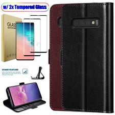 For Samsung Galaxy S10 S10 S10e Leather Case Card Wallet Cover Screen Protector