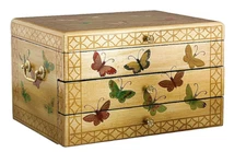 Chinoiserie Royal Gold Flatware Chest.Hand Painted.Velvet Lining-15”Lx11”Wx9.5”H