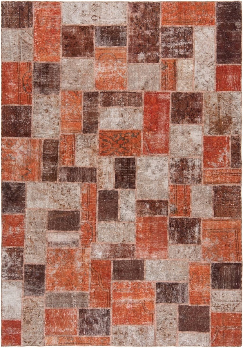 Grand Tapis Persan Patchwork Fait Main – 302x201 Cm – Laine Et Coton – Multicolore