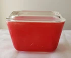 Vintage pyrex red refrigerator dish ribbed lid glass
