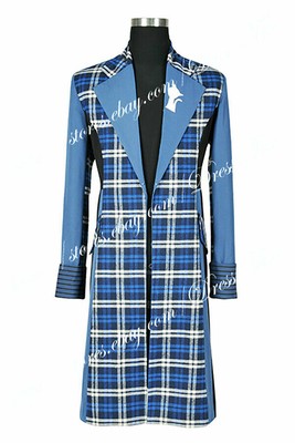Doctor Is Who Series 6th Dr Colin Baker Cosplay Costume Blue Tartan Trench Coat