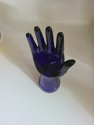 Vintage Cobalt Blue Glass Hand Jewelry Ring Bracelet Holder
