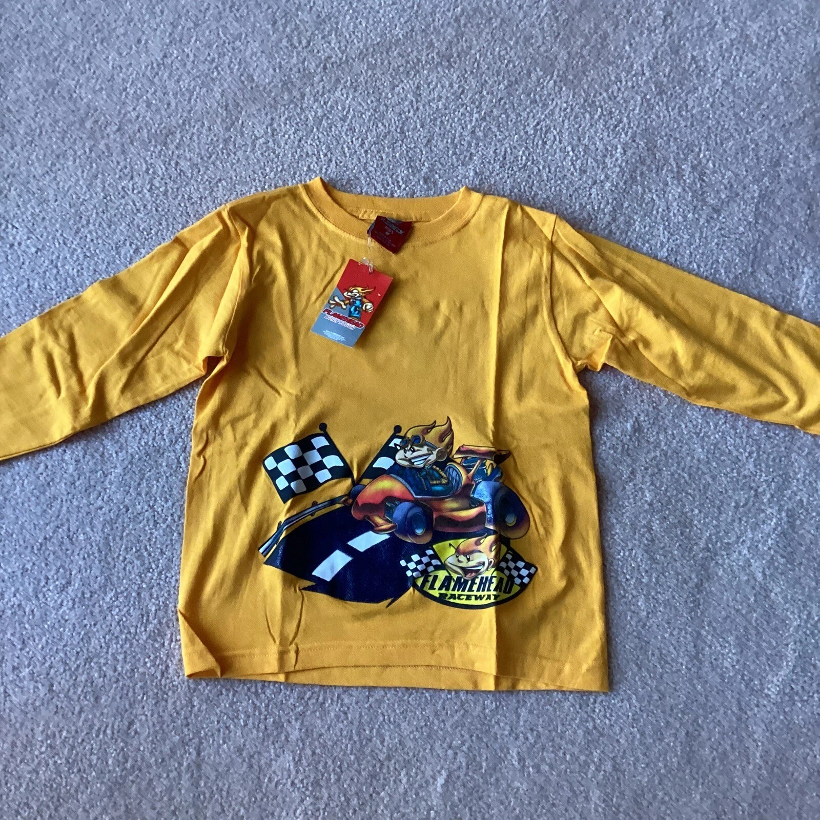 NWT FLAMEHEAD KIDS MEDIUM PULLOVER SHIRT, FLAMEHEAD RACEWAY THEME, BRIGHT
