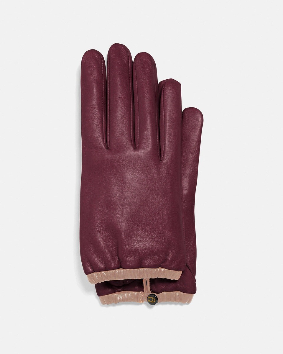 NWT Coach Leather Tech Gloves Size 7.5 With Elasticized Cuffs