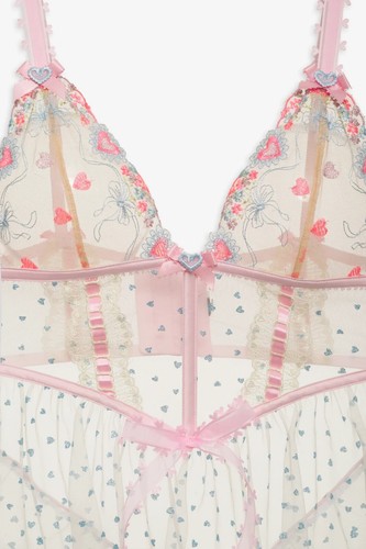 Victoria's Secret For Love and Lemons Gabriella Slipperkleid M rosa durchsichtig Blumenmuster - Bild 5 von 11