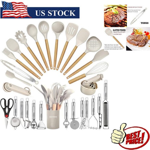 Kitchen Cooking Utensils Set W/ Grater Tongs Spoon Spatula Turner Silicone New