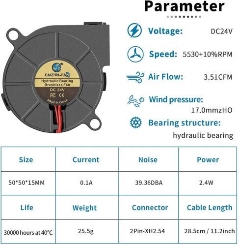 4PCS 24V Blower Fan Brushless Ball Bearing 3D Printer Fans 5015 50MM x 15MM UK - Picture 2 of 7