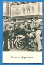 HARTELYK GEFELICITEERD.GANG WITH MOTORCYLCE.REAL PHOTOGRAPHIC POSTCARD