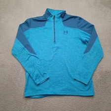 Under Armour Pullover Mens Large Blue 1/4 Zip Base Layer Waffle Thermal Fitted
