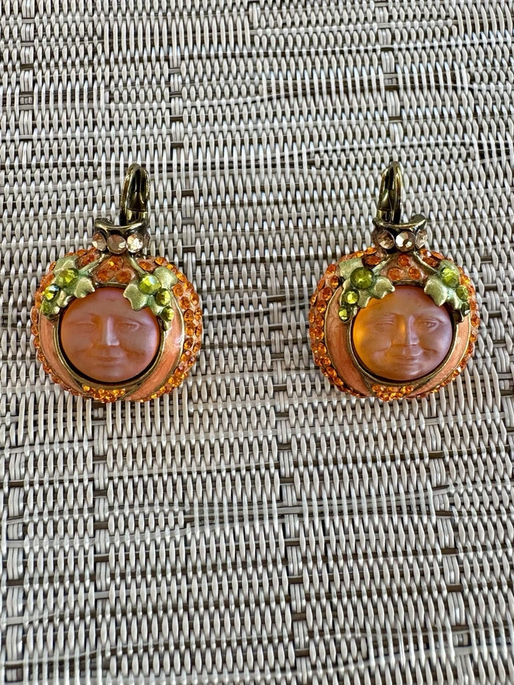 Conjunto de colar e brincos Kirks Folly Seaview Moon abóbora esmalte cristal com fio - Imagem 3 de 4