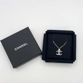 Auth Chanel Rhinestone Coco Necklace I25V engraved W/Box BA070033
