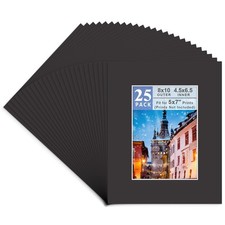 Golden State Art Pack of 25, Acid-Free Black Pre-Cut 8x10 Picture Mat for 5x7...