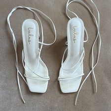 Lulus Women s White Strappy Lace-Up Ankle Strap Block Heel Sandals 8.5