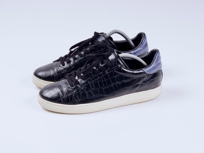Men's ARMANI JEANS Trainer Sneaker Black Leather Textured Pu Body 41 8US 7,5UK