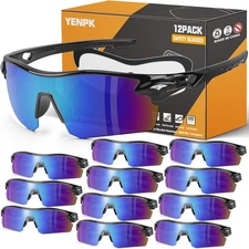 12 Pack Safety Glasses, ANSI Z87.1+UV Protective Eyewear, Blue Mirrored 