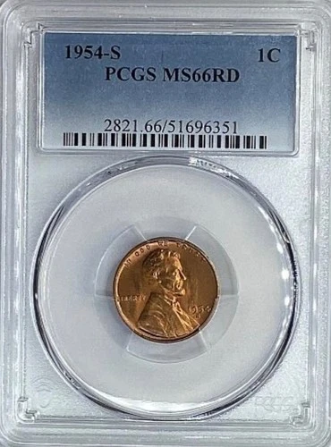 1954-S Lincoln Wheat Cent MS66 RD PCGS Blue Label
