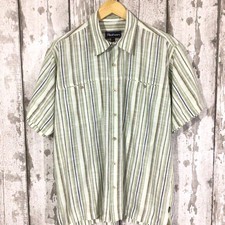 ROHAN Men's Shirt LARGE Green Striped Salvador Short Sleeve Lightweight Hiking