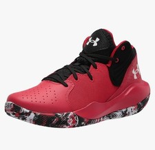 UNDER ARMOUR Boys Jet 21 Red Black Basketball Shoes Sneakers Size 5.5Y Good Co