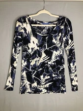 Simply Vera Vera Wang Floral Tunic Top Size Small Navy Blue White Scoop Neck
