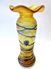 Poschinger Frauenau Studio Glass Vase Chandelier Glass Golden Iridescent Blue Braided