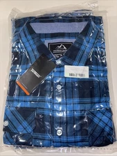 Tacvasen Men’s Long Sleeve Flannel Shirt Bright Blue/ White Plaid Size: L NEW!