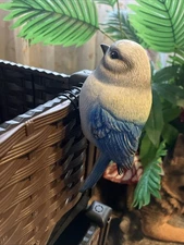 Bird Statue Finch Blue Indoor Outdoor Decor Simulation Sculpture Pot Hanger