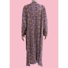 Purple Gold Print Pleated Duster Cardigan Kimono Open Front Boho Womens Size L