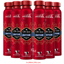 6 x XXL 250ml Old Spice Captain Deodorant Body Spray | Without Aluminium