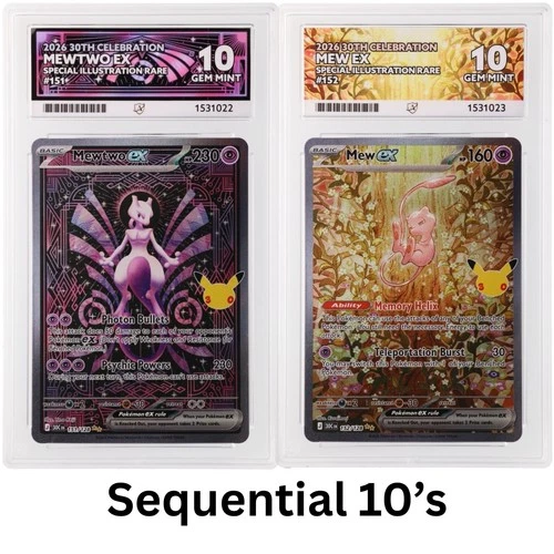 Mew 152/128 & Mewtwo 151/128 30th Celebration - ACE 10 SEQUENTIAL PERFECT SUBS