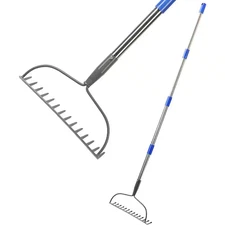 60 In. Heavy Duty Stainless Steel Handle 14-Tine Adjustable Thatch Rake